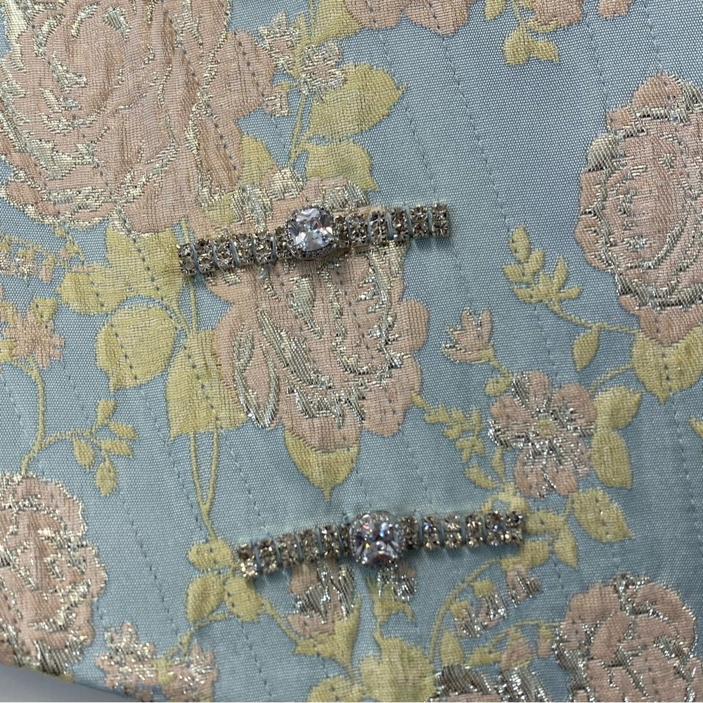 Sau Lee NWT Blue Floral Brocade Crystal Embellished Crop Corset Top Size 2 - Picture 2 of 10